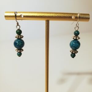 Vintage Sterling Silver & Chrysocolla Gemstone Drop Earrings